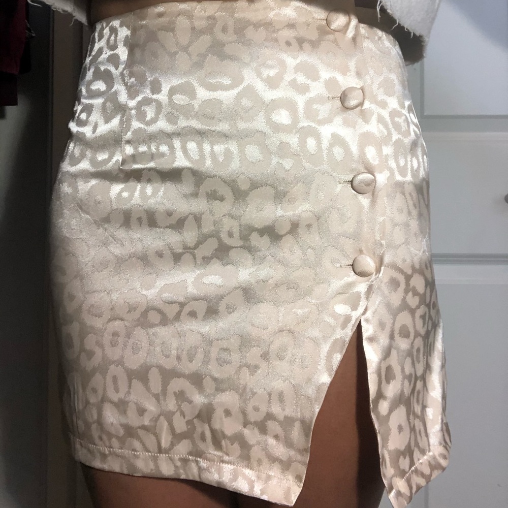 Satin Cream Cheetah Skirt